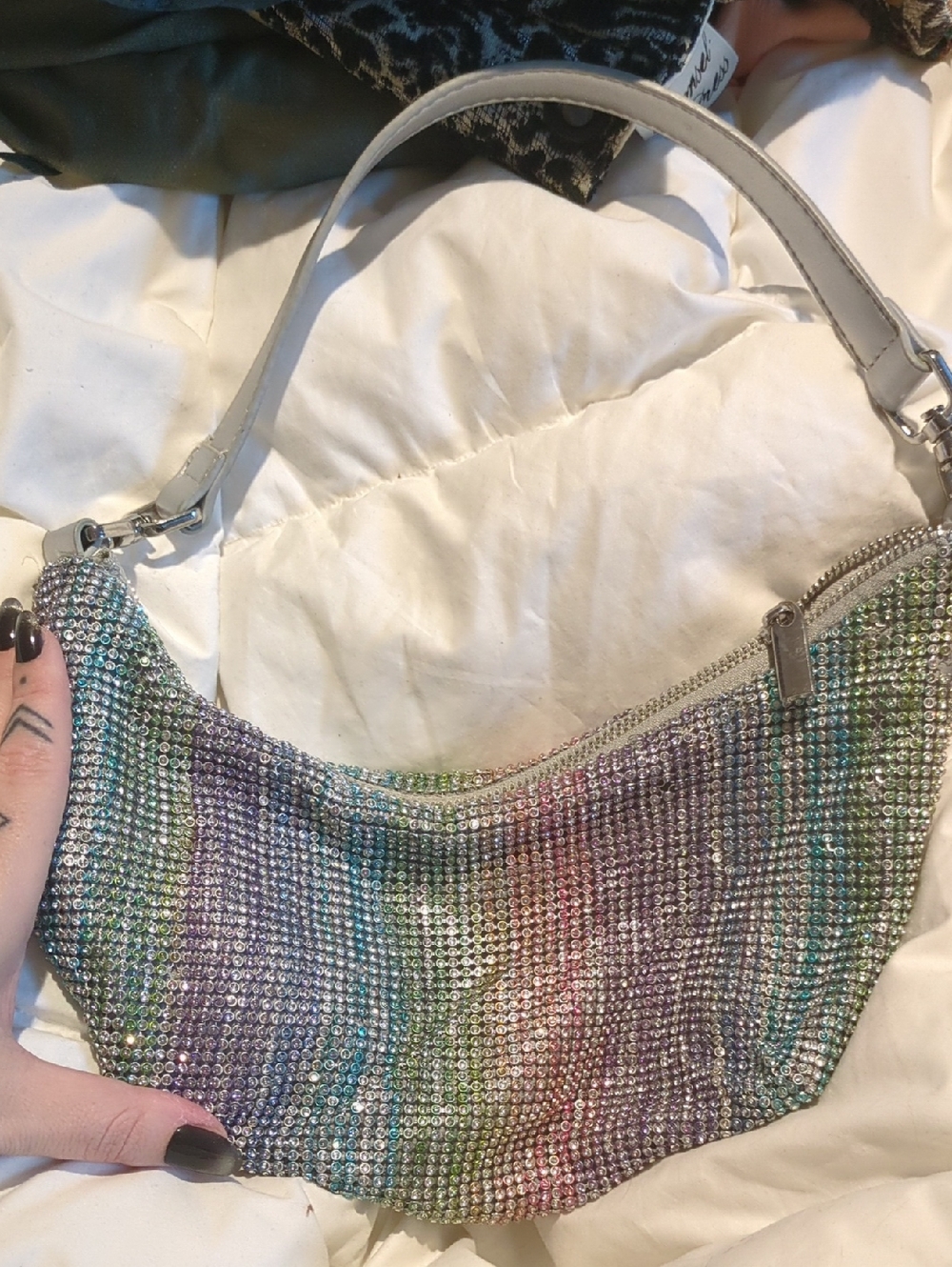 Rhinestone Multicolor Hobo Bag - Sparkling Evening Shoulder Bag